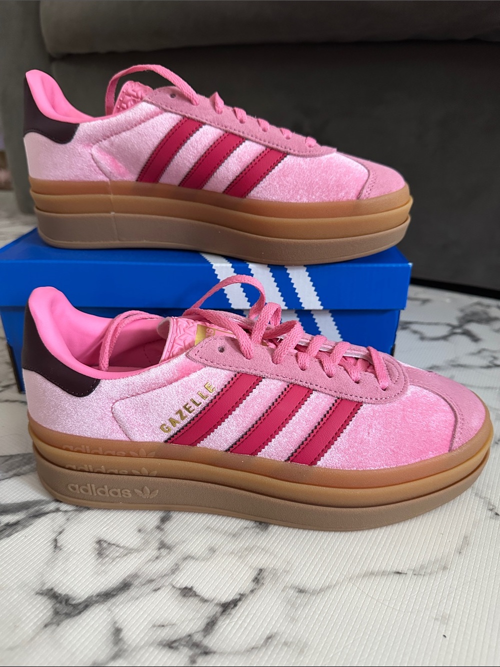 Platform Adidas Gazelle Bold Pink Suede Low-Top Sneakers with Gum Sole - Picture 3 of 7